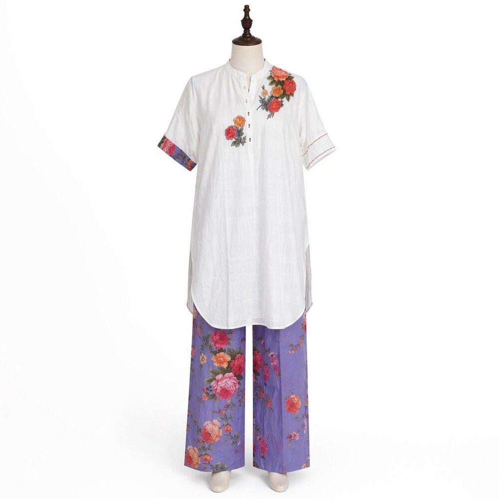 Generation Women Size 8 Kurta Embroidered Tunic Floral Pants Boho Coord Set NWT